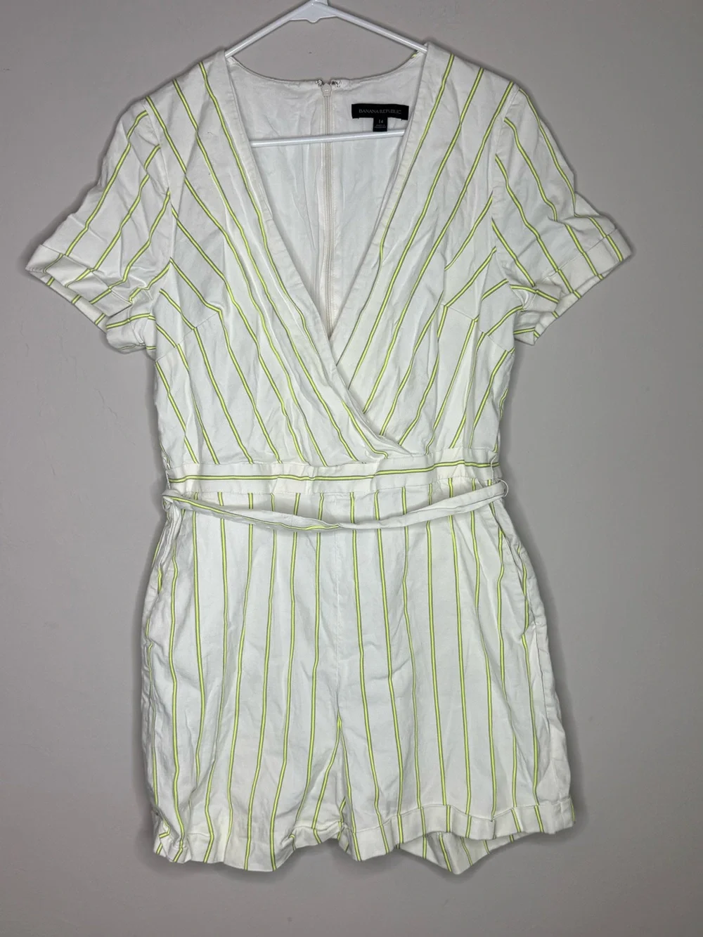 Banana Republic Striped Belted Romper cotton linen blend size 14